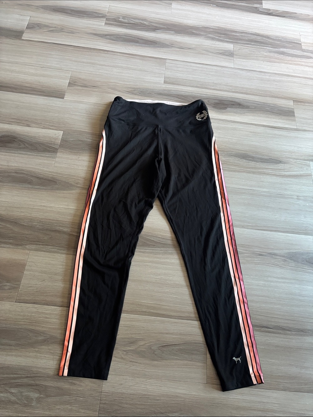 PINK Victoria's Secret Black Track Pants with Pink and Coral Side Stripes